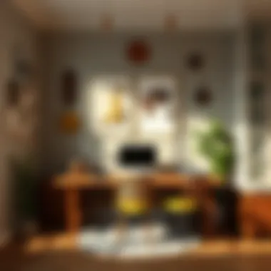 Inspiring workspace with artistic wall elements