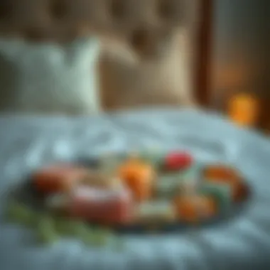 Artistic arrangement of soap on a bed