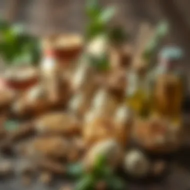 An array of herbal remedies including yelken çiçeği, showcasing its natural health applications.